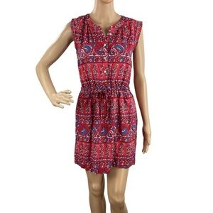 LOFT Fan Floral Cap Sleeve Shirtdress Red Print Petite XSP